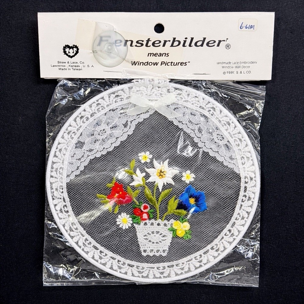 Vintage Fensterbilder Window Wall Picture Lace Floral‎ Bouquet Spring 6" NIP